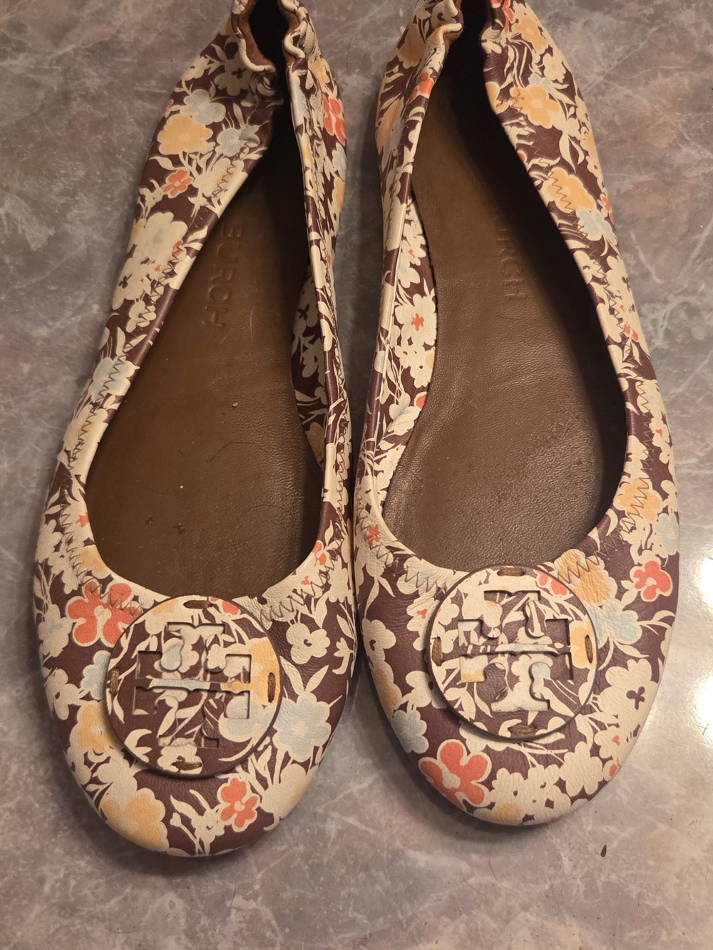 Tory Burch Floral Ballet Flats in Brown and Cream